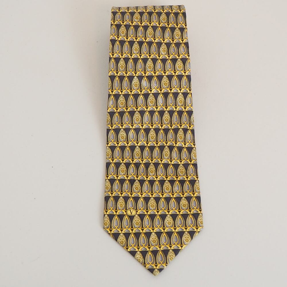 Valentino Cravatte Necktie 100% Silk Gold Tie‎ Handmade in Italy